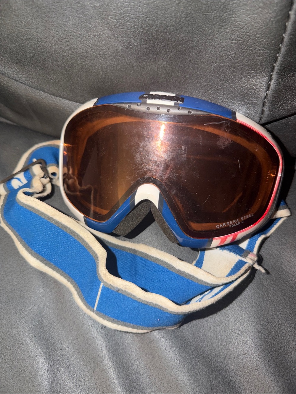 Carrera Blue and White Ski Goggles with Brown Tinted Lens